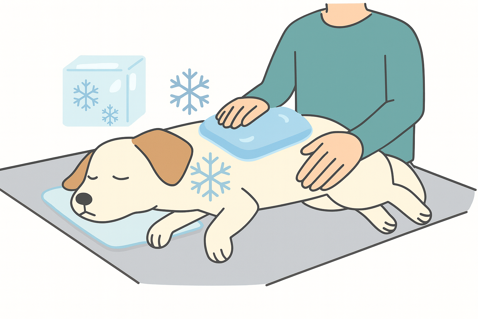 ペット(犬)を冷却して安置しているイラスト